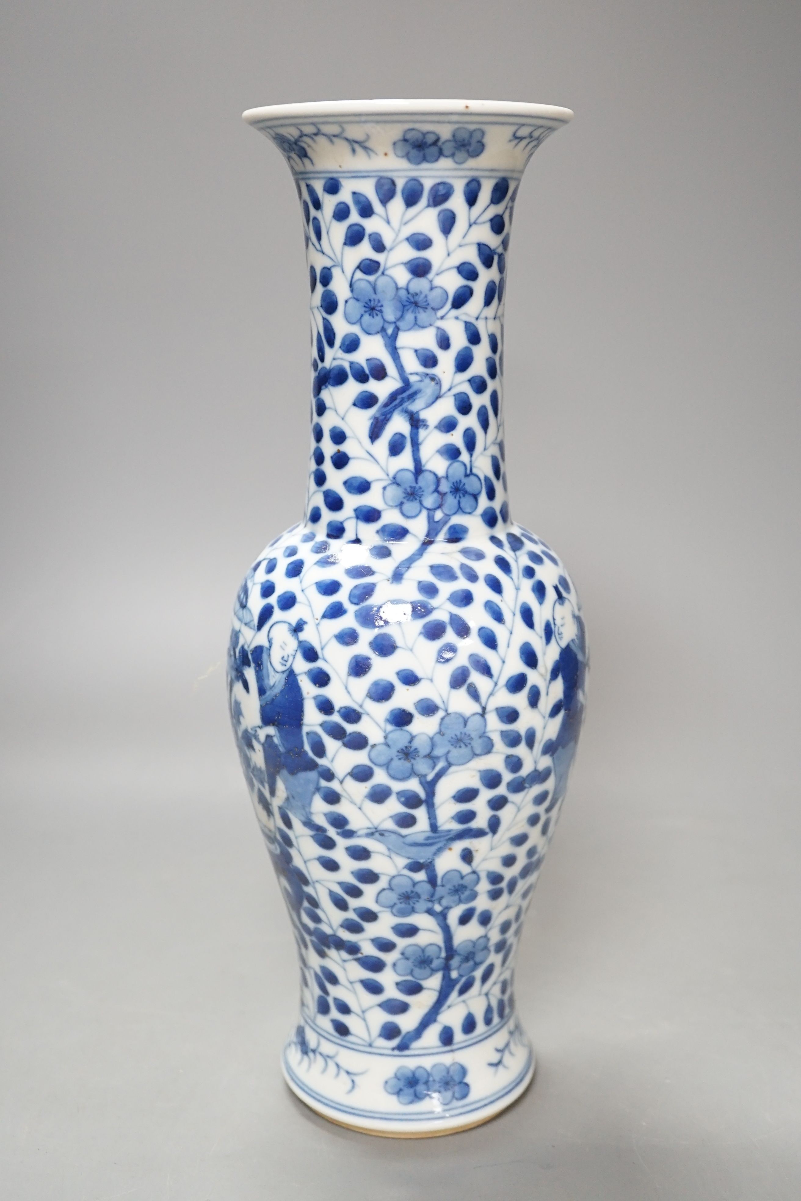 A Chinese blue and white floral vase - 31.5cm tall